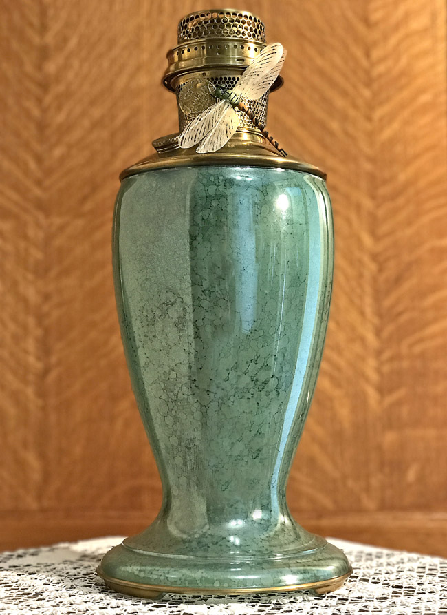The 10 1/4 inch Green Venetian Art-Craft vase style aladdin lamp